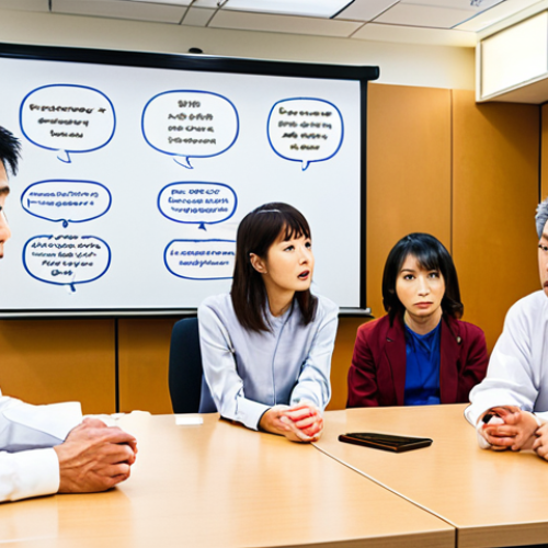 **

"A group of Japanese rehabilitation counselors intently participating in a case study discussion.  Diverse ages and backgrounds are represented.  The atmosphere is collaborative and engaged. Whiteboard with Japanese text highlighting key discussion points in the background. Modern, brightly lit conference room."

**