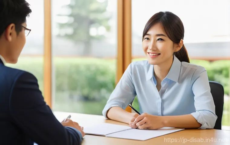 장애인재활상담사 현장 사례 분석 - **Prompt:** "A warm and inviting scene depicting a compassionate Japanese rehabilitation counselor, ...