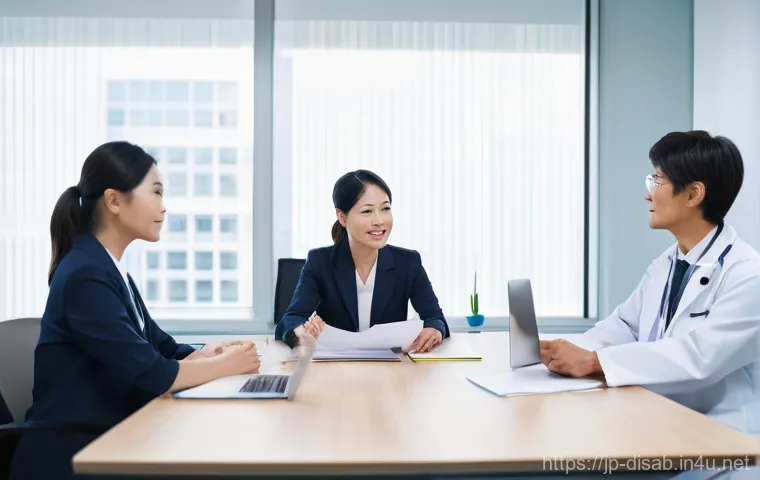 장애인재활상담사 현장 사례 분석 - **Prompt:** "A warm and inviting scene depicting a compassionate Japanese rehabilitation counselor, ...