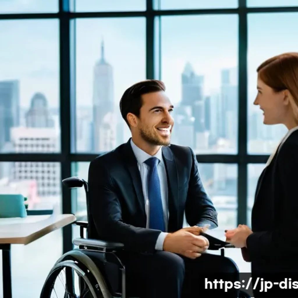 장애인재활상담사 채용 공고 찾는 법 - A heartwarming scene depicting a male rehabilitation counselor, in his late 30s, with a kind express...