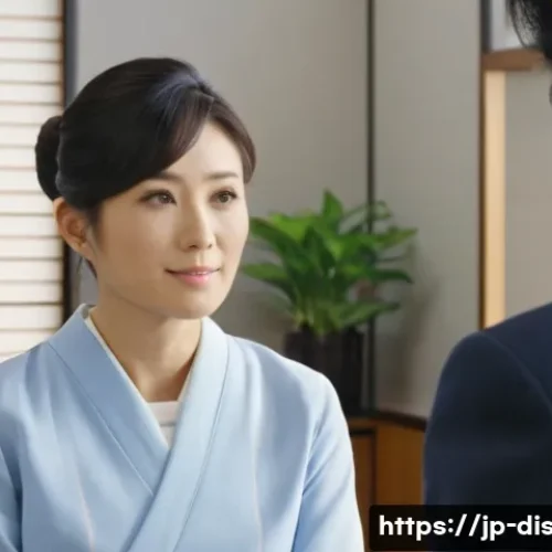 장애인재활상담사 채용 팁 - A professional Japanese rehabilitation counselor in a clean, modern office setting, wearing smart bu...