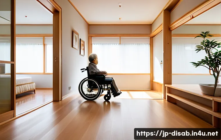 장애인재활상담사와 장애인 자립 - A warm, modern Japanese home interior showing barrier-free design for wheelchair accessibility: smoo...