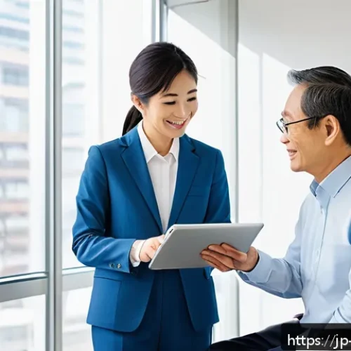 장애인재활상담사 필수 법률 지식 - A professional rehabilitation counselor in a modern Japanese clinic setting, wearing smart business ...